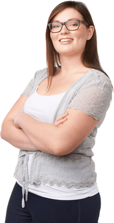 Woman, with glasses smiling
